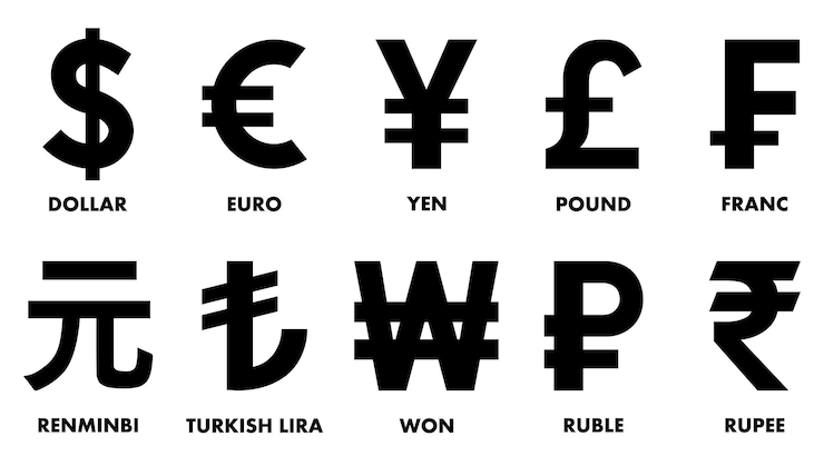 Vector most used currency symbols.