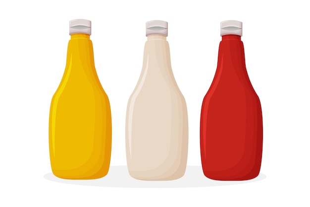 Mosterd ketchup mayonaise sauzen in knijpflessen voor fastfood vectorillustratie