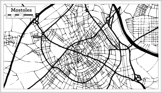 Mappa della città di mostoles in spagna in stile retrò. mappa di contorno. illustrazione di vettore.