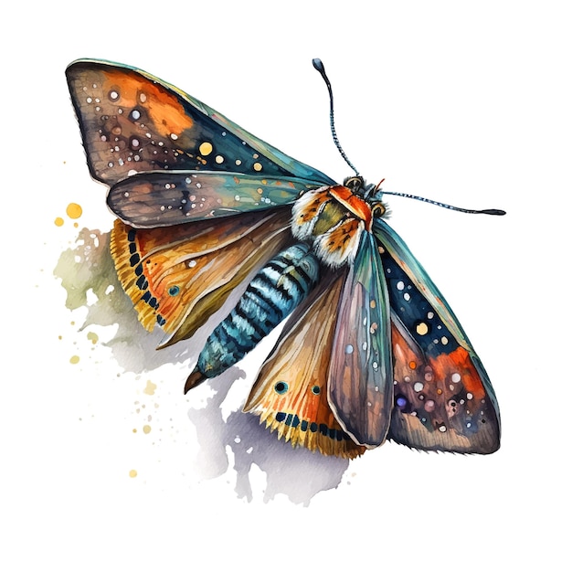 Moth illustration Watercolor Hand drawn butterfly logo design