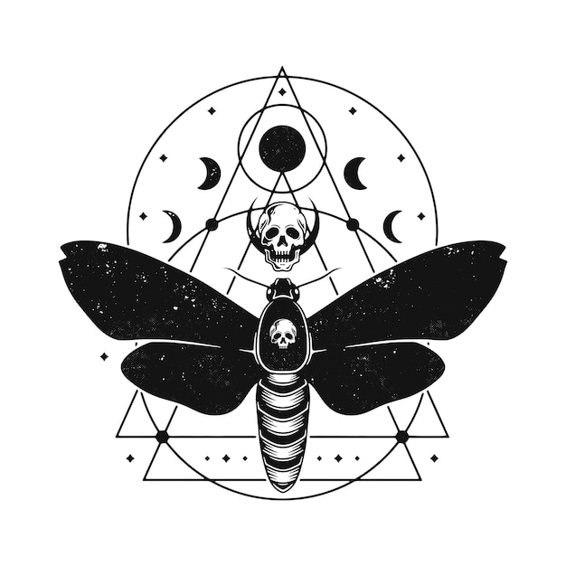 Vector moth lunar phases tattoo design