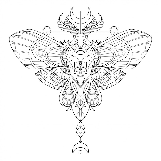 Moth Mandala Tattoo Illustration in Lineal Style