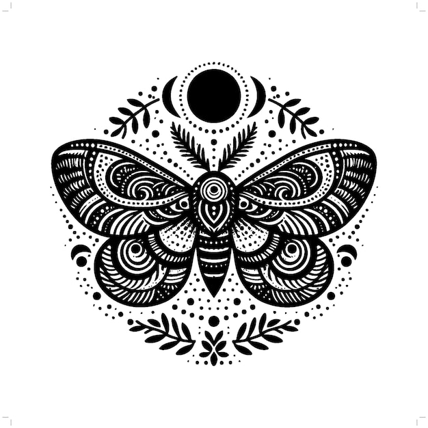 moth silhouette in bohemian boho nature illustration