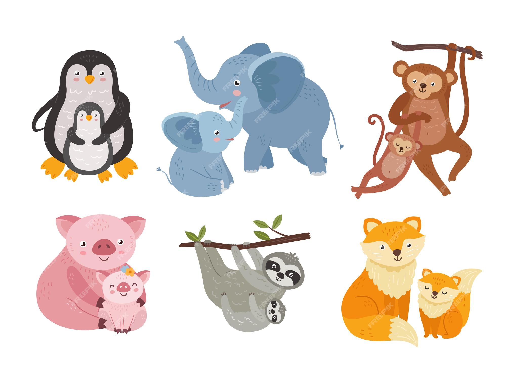 Premium Vector | Mother and baby animals elephants mom and child together wild animal parents and babies cartoon cute characters for children neoteric vector kit Premium Vector | Mother and baby animals elephants mom and child together wild animal parents and babies cartoon cute characters for children neoteric vector kit