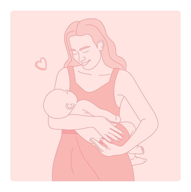 Mother and baby line illustration. International Mother's Day.