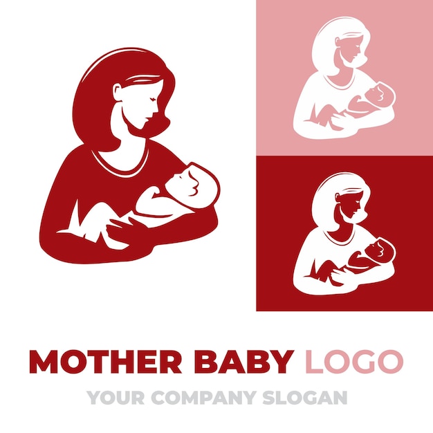 Vettore un logo madre e bambino con una donna che tiene in braccio un bambino.