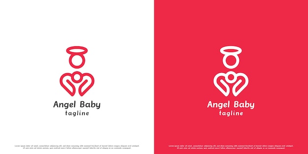 Mother baby love logo design illustration Silhouette of angel shape mother son kid child love heart