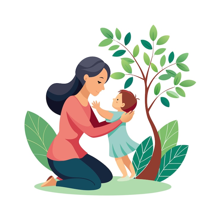 Vector mother and baby special emotional daily moments vector illustration