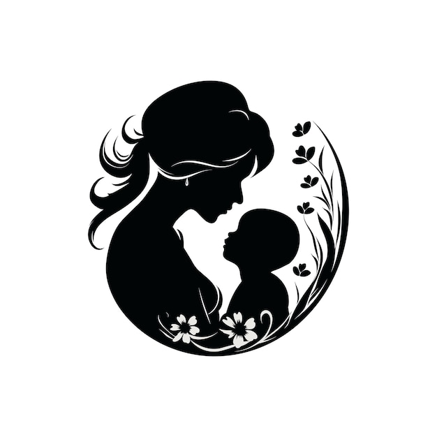 Vector mother and baby stylized vector symbol mom huges her child logo