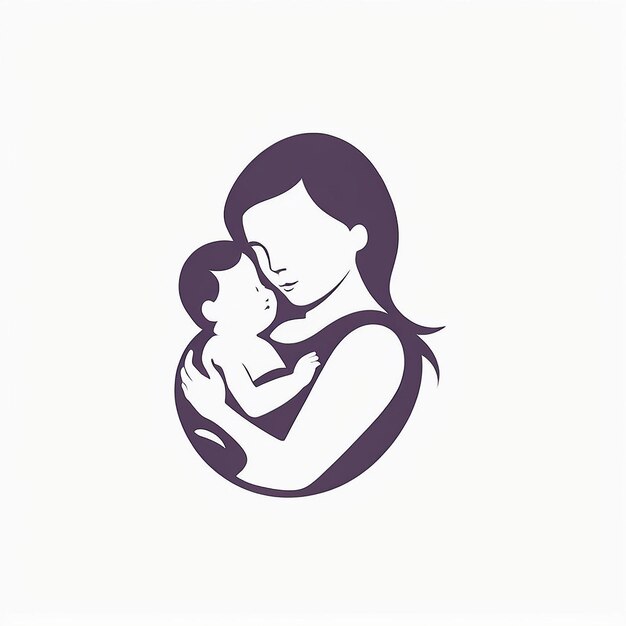 Vector mother and baby vector symbol mom hugs her child flat minimalist logo icon template