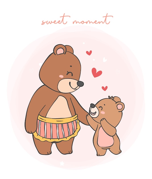 Mother bear and baby bear heartwarming cartoon doodle illustration