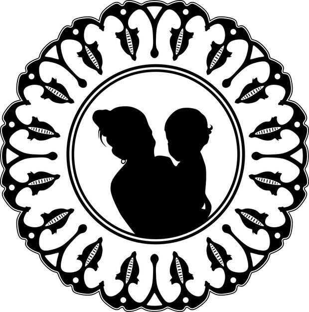 Vector mother and boy love model 1 with floral frame handmade silhouette nr21