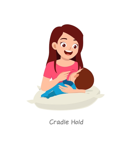 Mother breastfeeding baby with pose named cradle hold