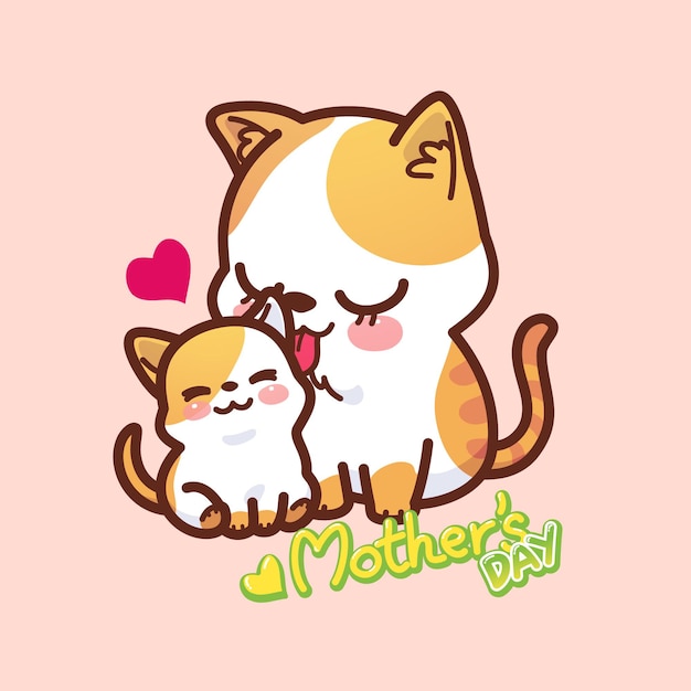 Vector mother cat and kitty mother's day