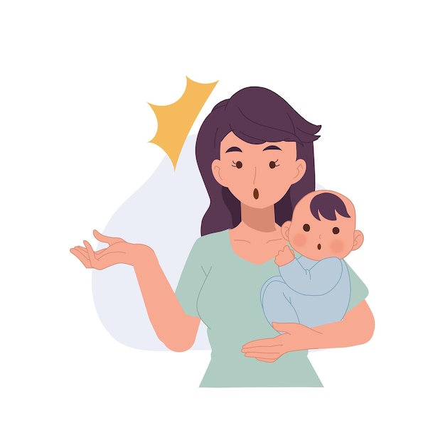 Mother and child concept mother is carrying baby on her arm notice something vector illustration