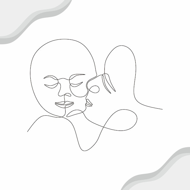 mother and child illustration drawing continuous single line art