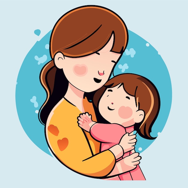 Mother and child love mothers day hand drawn flat stylish cartoon sticker icon concept isolated