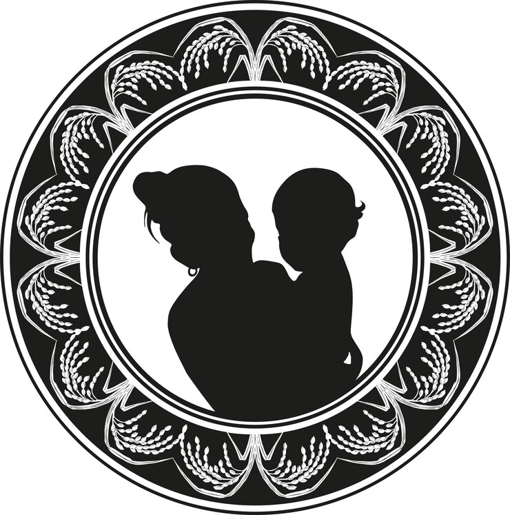 वेक्टर mother and child love with grass frame handmade design vector