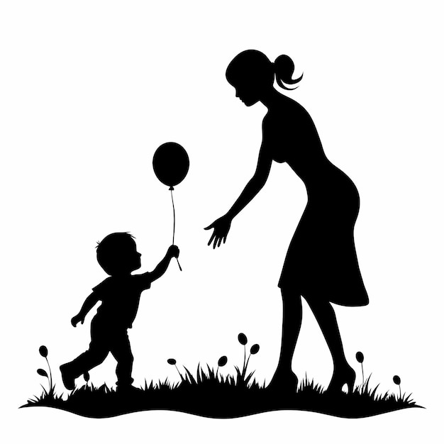 Vector mother and child silhouettes vector 11