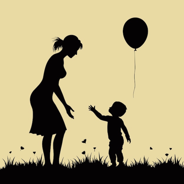 Vector mother and child silhouettes vector 13