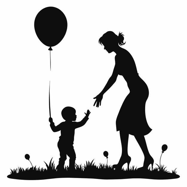 Vector mother and child silhouettes vector 16
