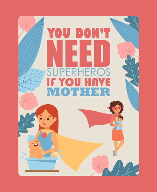 Vector mother and child typography poster