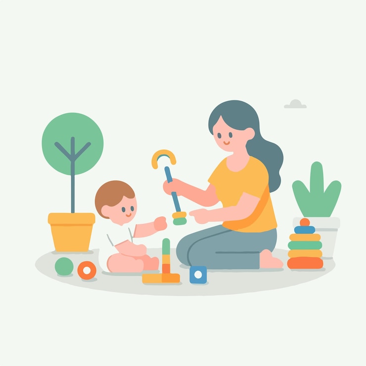 Vector mother and child with a simple flat design style