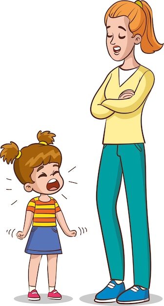 Vettore madre e figli che litigano illustrazione vettoriale in stile cartone animato