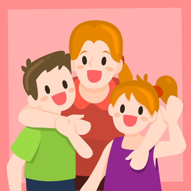 Vector mother and children illustration