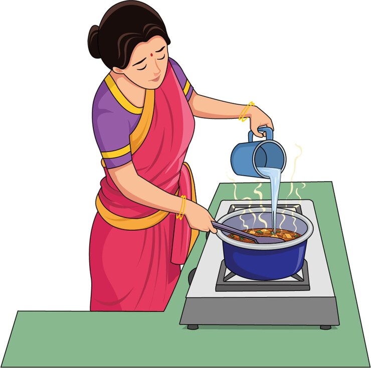 वेक्टर mother cooking food on gas vector