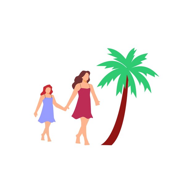 Мать и дочь на пляже