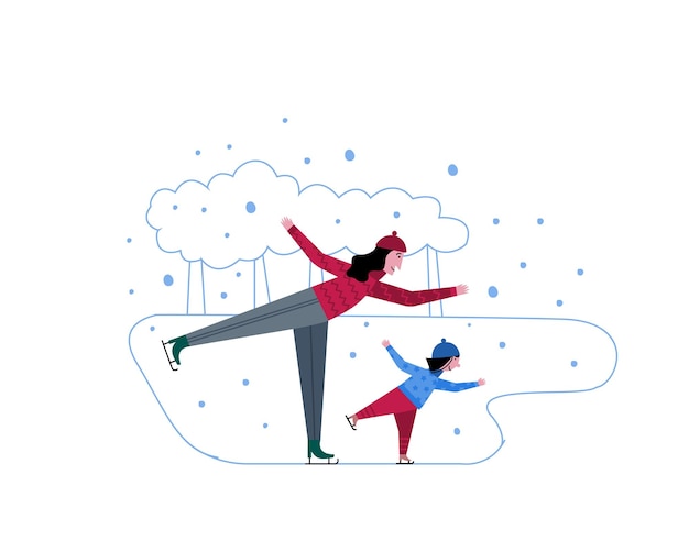 A mother and a daughter figure skating Vector illustration