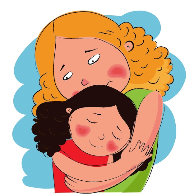 Vector mother and daughter hug illustration