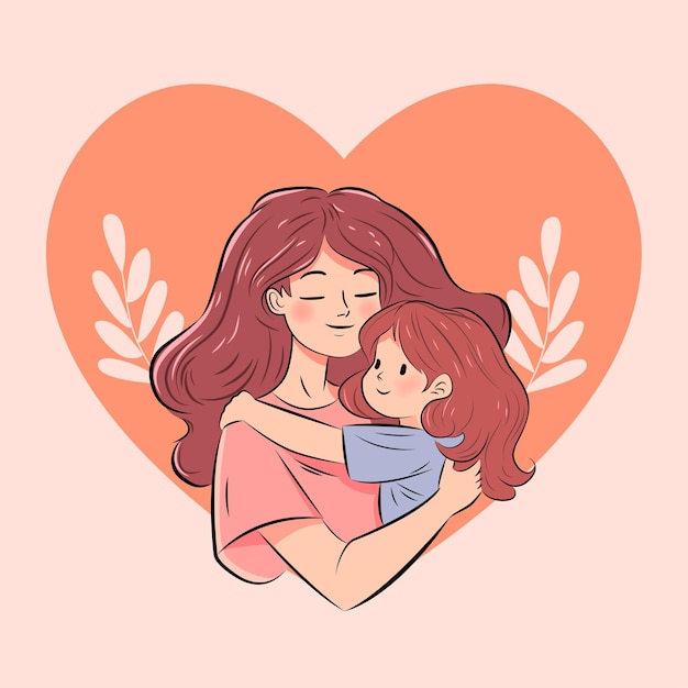 Vector mother and daughter hugging