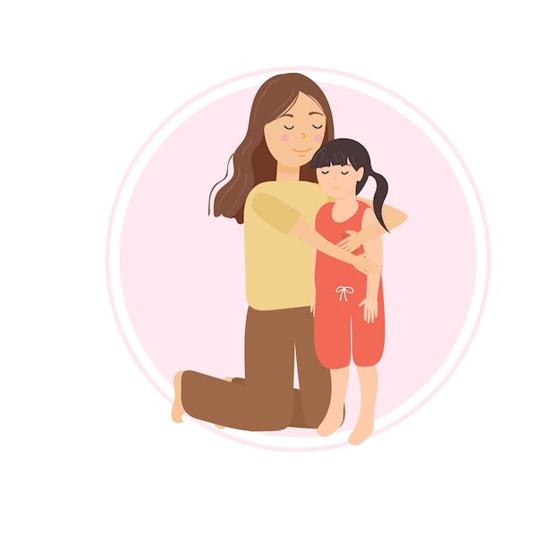 Vector mother and daughter hugs warm family hugs love concept ilustration