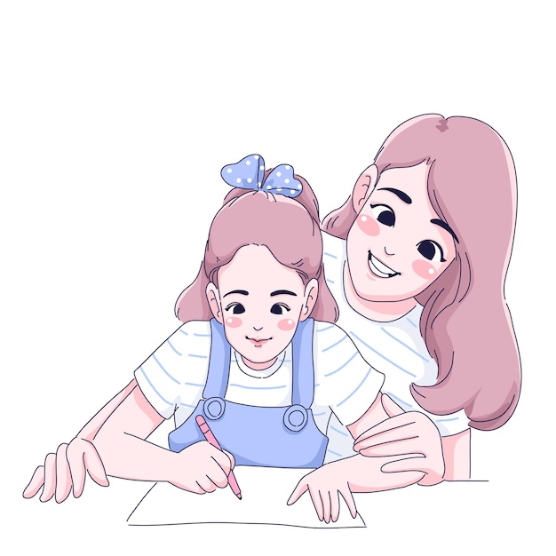 Mother and daughter illustration