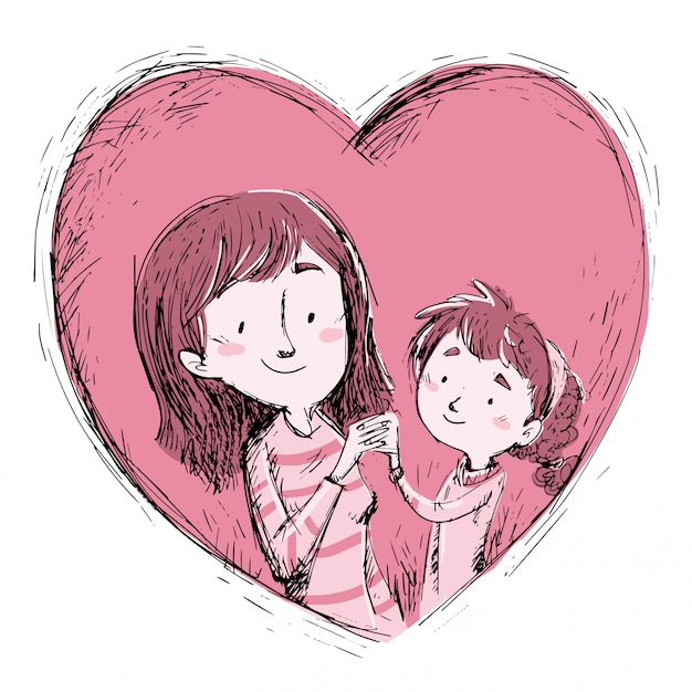 Mother and daughter inside a heart