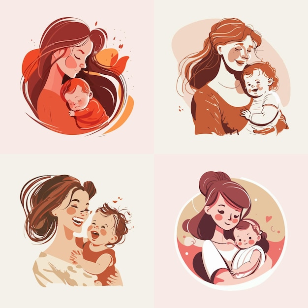 Mother and daughter love relation vector and illustration, Happy mothers day character set