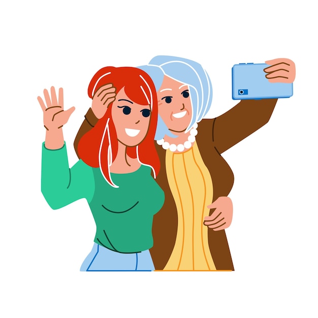 Mother daughter selfie vector