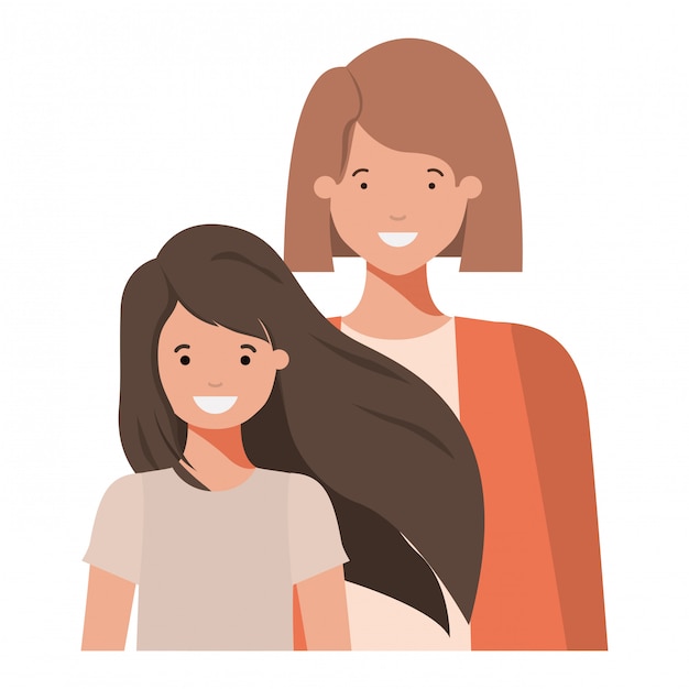 Mother and daughter smiling avatar character