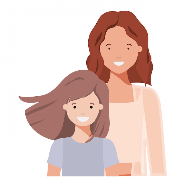 Vector mother and daughter smiling avatar character