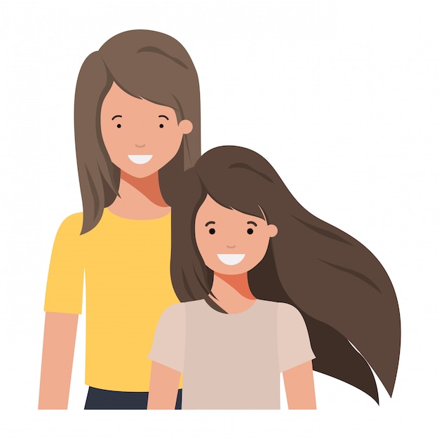 Vector mother and daughter smiling avatar character