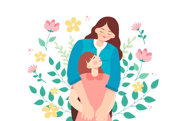mother and daughter vector illustration