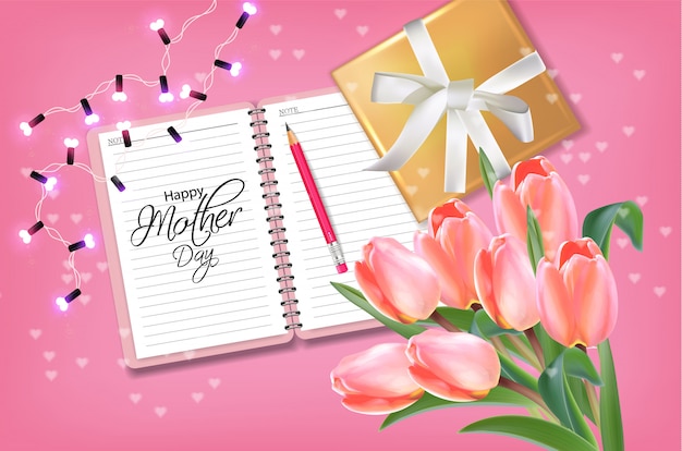 Mother day card with tulips bouquet