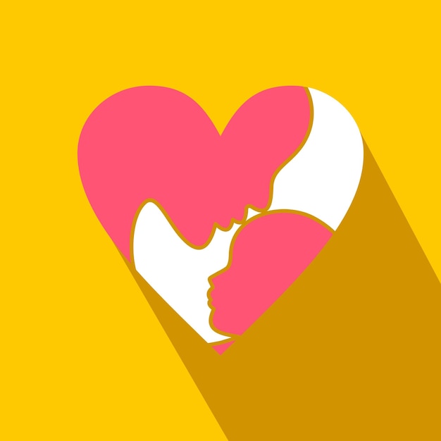 Вектор Плоский значок сердца дня матери на желтом фоне