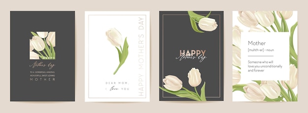 Mother day holiday card. Spring floral vector illustration. Greeting realistic tulip flowers template, modern flower background, Mom and child postcard, modern summer party design, cover for mothers