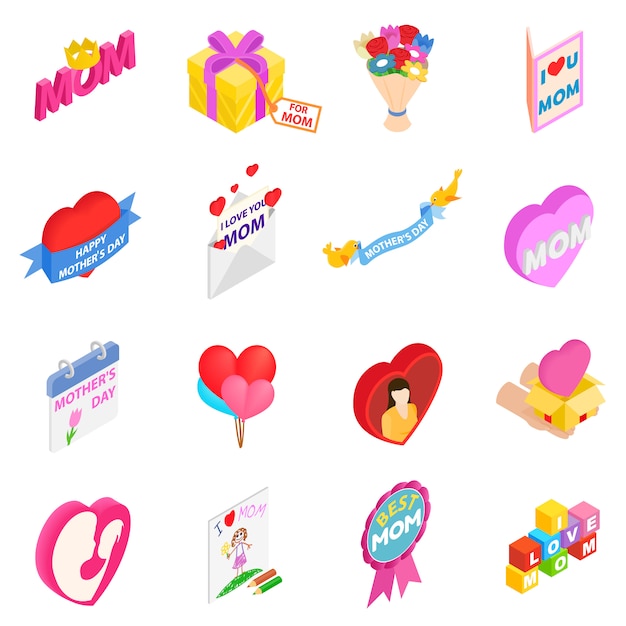 Mother Day isometric 3d icons set