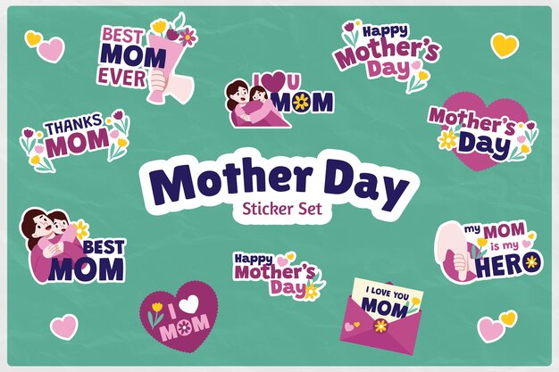 Vector mother day sticker set