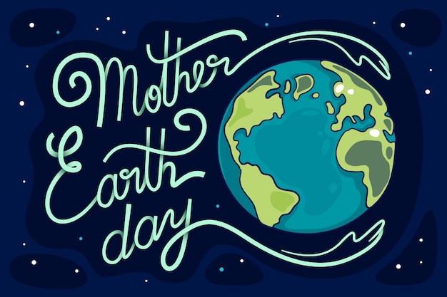 Vector mother earth day lettering and planet