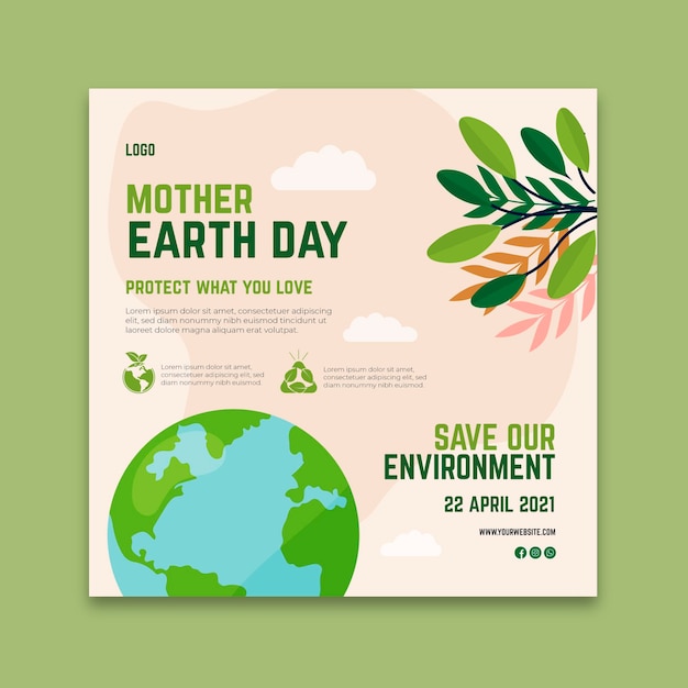 Vector mother earth day square flyer template